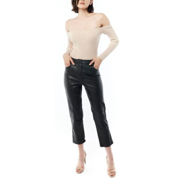 LBLC The Label Jen Faux Leather Vegan Trouser Cropped 6/8 Size Medium Black NWT - Picture 1 of 12